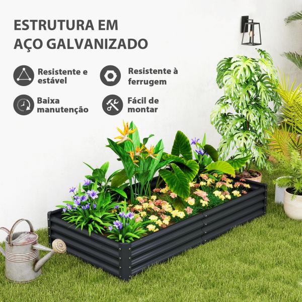 Caixa de Plantio de Aço Galvanizado para Cultivar Plantas Flores Floreira Grande de Exterior Retangular com Fundo Aberto 180x90x30 cm Cinzento Escuro
