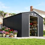 Abrigo de Jardim Metálico para Armazenamento de Ferramentas com Base de Reforço Incluída e 4 Janelas 277x322x192 cm Cinza Escuro