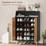 Sapateira para Entrada com Prateleiras Ajustáveis para 15 Pares de Sapatos 75x35x104 cm Preto e Madeira