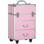Mala de Maquilhagem Professional com Rodas 6 Gavetas Extensíveis Fechadura 2 Chaves e Alça Retrátil 36x23x58 cm Rosa