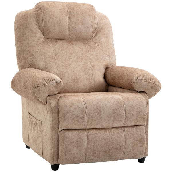 Poltrona Relax Reclinável com Apoio para os Pés Retrátil Encosto Alto Bolso Lateral Acolchoado Grosso 88x91x108 cm Bege