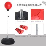 Saco de Boxe de Pé Punching Ball com Altura Ajustável em 4 Níveis Base Preenchível e Luvas Ø43x126 - 144 cm Vermelho e Preto