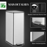Caixote do Lixo de Cozinha 20 L em Aço Inoxidável com Tampa de Fecho Suave, Pedal e Balde Amovível, Prateado
