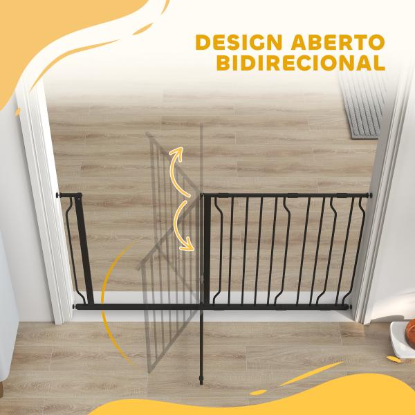Barreira de Segurança para Cães com 3 Extensões Montagem a Pressão Duplo Bloqueio 75 - 145x76 cm Preto
