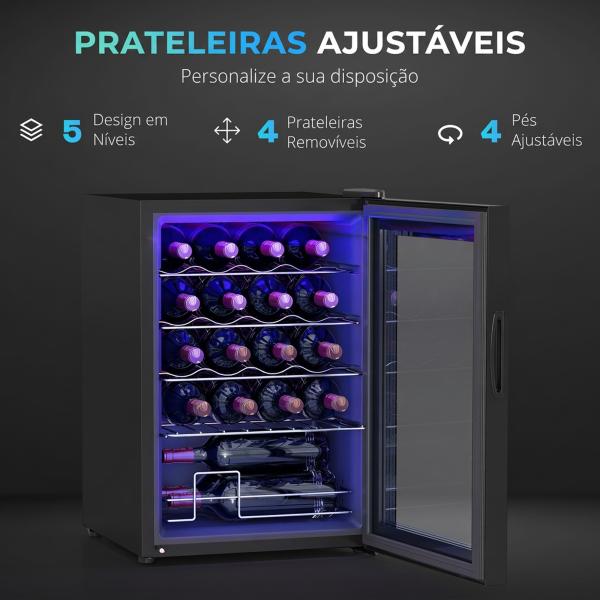Frigorífico para Vinhos 20 Garrafas com Compressor, Porta Anti - UV, 5 - 18 °C, Painel Tátil, Luz LED, 39 dB, Preto