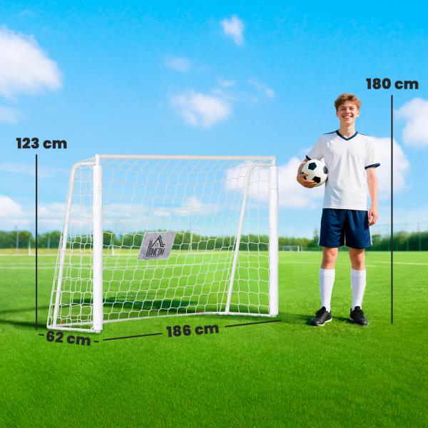 Baliza de Futebol com Suporte de Metal e Rede para Treino e Diversão de Futebol no Jardim Ar Livre 186x62x123 cm Branco