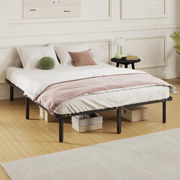 Estrutura de Cama 160x200 cm com Espaço de Armazenamento Abaixo e Ripas de Álamo Fácil de Montar Carga 350 kg Preto