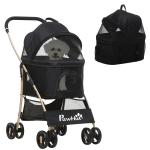 Carrinho para Animais de Estimação 3 em 1 Dobrável com Bolsa de Transporte Cesta de Armazenamento e Travão 82x49,5x98cm Preto