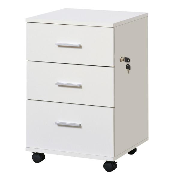 Bloco de Gavetas para Escritório Móvel de Arquivos com 3 Gavetas e Fechadura para Secretária Casa 40x40x61,5 cm Branco