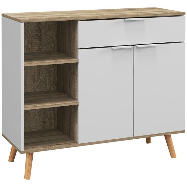 Aparador Branco para Sala de Estar com 1 Gaveta 2 Portas de Fechamento Suave e Prateleiras Ajustáveis 95x35x85 cm Madeira