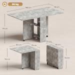 Mesa de Sala de Jantar Dobrável com 2 Prateleiras de Armazenamento e Rodas para Cozinha 75x140x74 cm Cinza