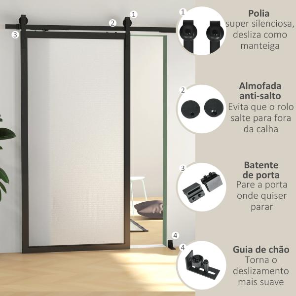 4FT/122CM Kit de Ferragens para Porta Deslizante Dobrável para 2 Portas com Trilho para Celeiro Preto