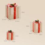 Conjunto de 3 Caixas de Presente de Natal com 58 LEDs Branco Quente Enfeites Luminosos para a Árvore de Natal Dourado