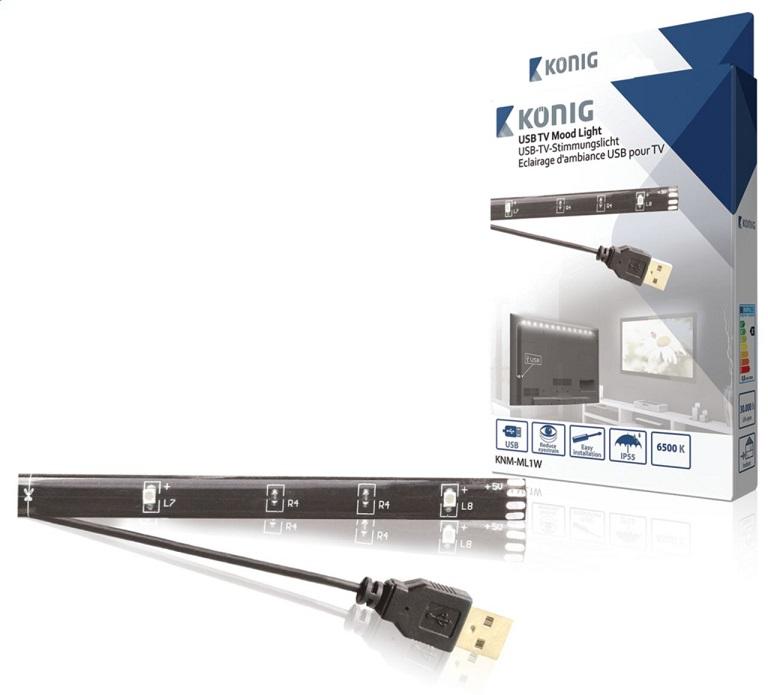Luz Ambiente Branco Frio (USB) p/ TVs LCDs - Konig
