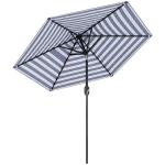 Chapéu de Sol Exterior Ø230 cm com Ângulo Ajustável e Manivela Impermeável Azul e Branco