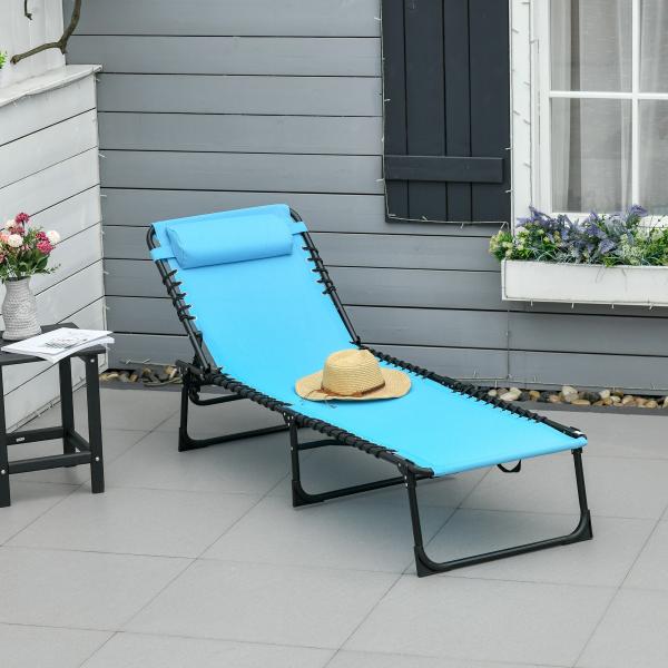 Espreguiçadeira de jardim dobrável e ajustável com 4 posições sistema de laço Estrutura de Aço 197x58x76 cm azul claro