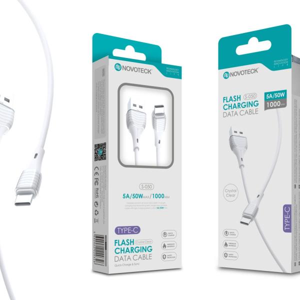 Cabo Type-C 5A 50W 1M S-050 PVC Transparente Cristal