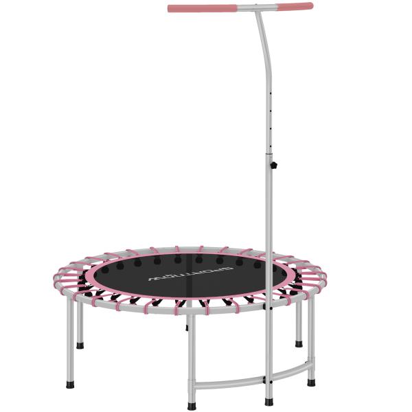 Trampolim de Fitness Adultos Ø102 cm com Pega Ajustável de 5 Níveis Estrutura em Aço para Treino de Pernas Corpo Rosa