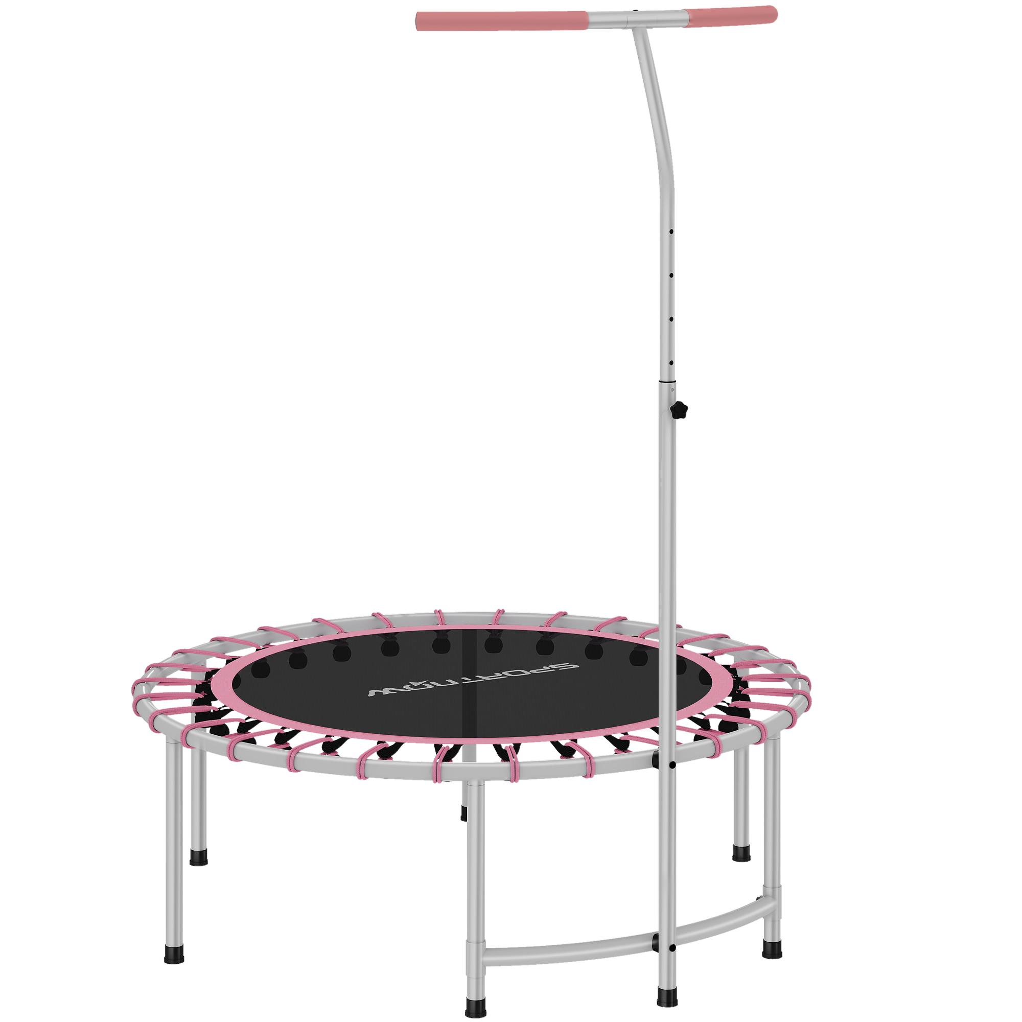 Trampolim de Fitness Adultos Ø102 cm com Pega Ajustável de 5 Níveis Estrutura em Aço para Treino de Pernas Corpo Rosa