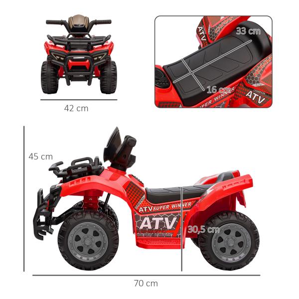 Quadriciclo Elétrico para Crianças Veículo Elétrico a Bateria 6V Infantil com Velocidade 2km/h 70x42x45 cm Vermelho