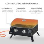 Barbecue a Gás Dobrável com 2 Queimadores Churrasqueira à Gás Portátil com Termómetro para Campismo Piquenique ao Ar Livre Jardim 55x46,5x41cm Preto