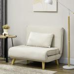 Poltrona 2 em 1 Sofá Cama Individual Dobrável com Encosto Ajustável e Almofada Carga 125 kg 90x78x79 cm Bege