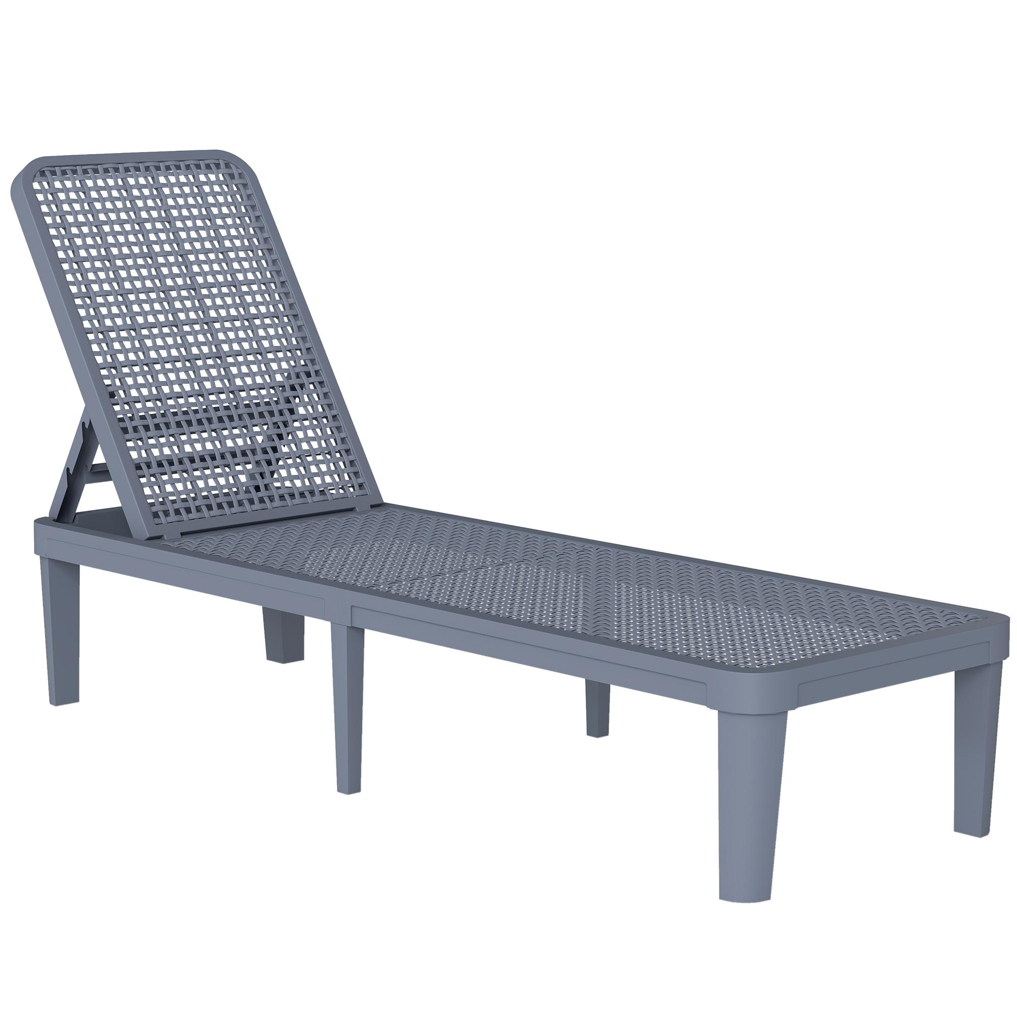 Espreguiçadeira Reclinável de Jardim Exterior com Encosto Ajustável em 4 Posições e Estrutura de PP 191x55x35,5 cm Cinzento Escuro