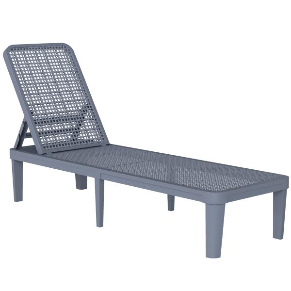 Espreguiçadeira Reclinável de Jardim Exterior com Encosto Ajustável em 4 Posições e Estrutura de PP 191x55x35,5 cm Cinzento Escuro
