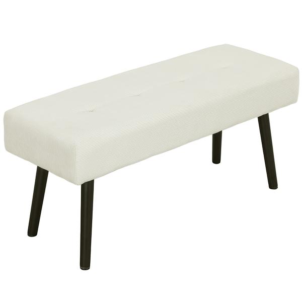 Banco de Pé de Cama em Bombazina com Assento Acolchoado, Design Capitoné e Pernas de Aço para Quarto Branco Creme