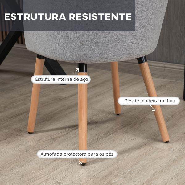 Cadeira de Sala de Jantar Estofada em Linho Sintético com Apoio para os Braços e Pés de Madeira 57x56x72cm Cinza