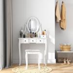 Toucador de Maquilhagem com Banco MDF e Madeira Maciça 80x40x140cm Branco