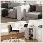 Mesa de Sala de Jantar Dobrável Mesa de Madeira com 2 Prateleiras de Armazenamento e Rodas para Cozinha 75x140x74 cm Branco