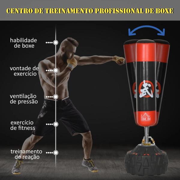 Saco de Boxe em Pé Saco de Boxe para Adultos com Grande Base Preenchível de Areia e Água Ø60x180 cm Preto e Vermelho