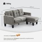 Sofá Chaise Longue Sofá em Forma de L Estofado em Poliéster Sofá de Canto Reversível 186x130x84 cm Marrom Acizentado