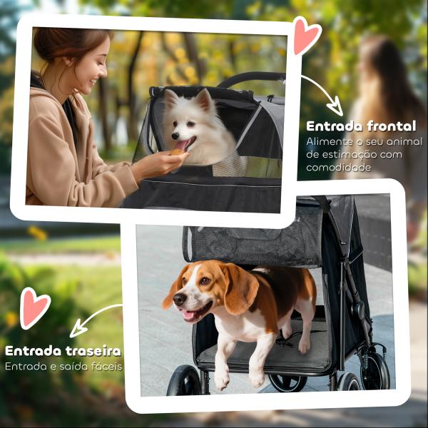 Carrinho para Cães Dobrável com Janelas de Malha Cinto de Segurança e Bolsos de Armazenamento 112x65x100 cm Cinzento