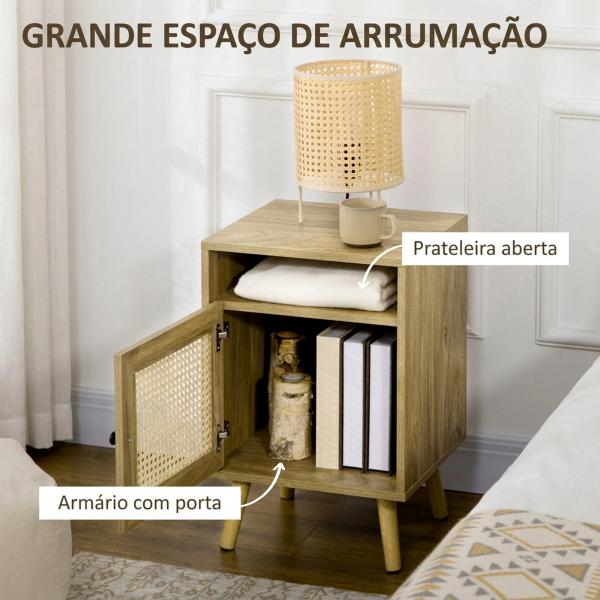 Conjunto de 2 Mesas de Cabeceira com Portas de Vime e Prateleira Aberta Mesa Auxiliar 39x35x60 cm Madeira