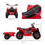 Quadriciclo Elétrico para Crianças com Reboque Bateria 6V de 18 - 36 Meses com Velocidade 2,5 km/h 106x41,5x48,5 cm Vermelho