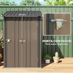 Abrigo de Jardim de Aço Galvanizado com Porta Fechadura e Teto Inclinado 0,92 m² 100x103x160 cm Marrom
