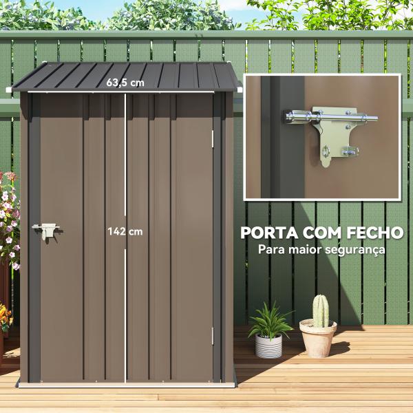 Abrigo de Jardim de Aço Galvanizado com Porta Fechadura e Teto Inclinado 0,92 m² 100x103x160 cm Marrom