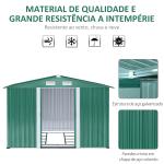 Abrigo de Jardim 258x206x178cm 5,3m² Abrigo de Aço Galvanizado com Portas de Correr e Ventilações para Armazenamento de Ferramentas Jardinagem Verde