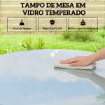 Mesa de Jantar de Jardim Redonda 80x80x74 cm com Tampo de Vidro Temperado e Borda em Vime Estrutura de Aço Cinzento