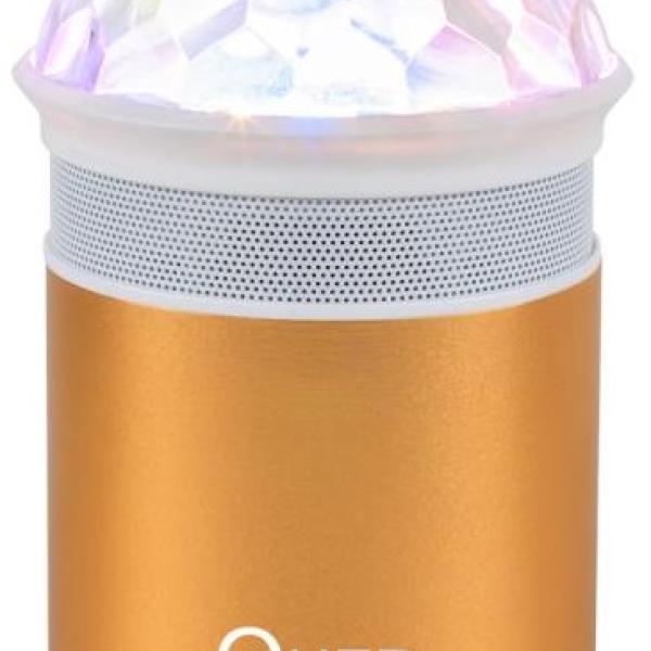 Coluna Mini Portátil LEDs Efeitos RGB c/ Leitor FM, USB, MiniSD, MP3, Bluetooth (Dourado) - QUER