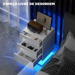 Mesa de Cabeceira com Faixa de Luz LED Multicolor Mesa Auxiliar com 3 Gavetas Estilo Moderno 40x35x60 cm Branco Brilhante