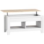 Mesa de Centro com Bancada Elevável 2 Compartimentos Abertos Bancada de Madeira 105x50x49 cm Branco e Madeira