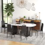 Conjunto de 6 Cadeiras de Sala de Jantar Estofadas em Couro Sintético com Encosto Alto e Pés de Aço 41x50x97cm Preto