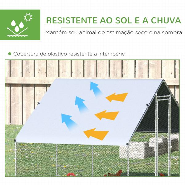 Galinheiro de Exterior Grande Área Aberta de 6 ㎡ para 4 - 6 Galinhas Galinheiro de Aço Galvanizado 3x2x2m