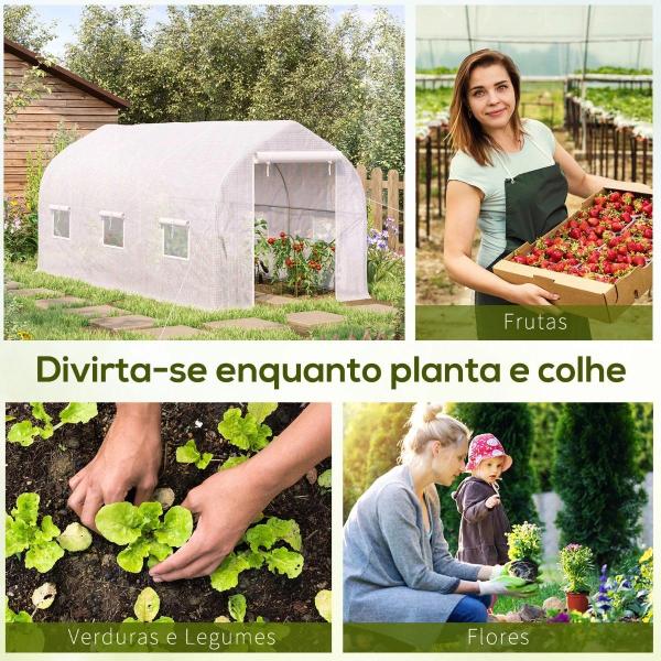 Estufa Tipo Túnel 400x200x200cm Estufa de Jardim com 6 Janelas Transpiráveis e Portas Enrolável com Zíper para Cultivo de Plantas e Verduras Branco