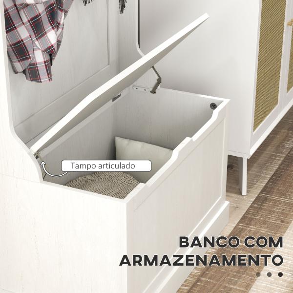 Móvel de Entrada com Cabide, Banco e Arrumação Branco Moderno 71,5x39,5x170 cm
