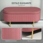 Banco Pé de Cama Estofado em Veludo Banco de Arrumação e Pés Dourado Banco para Entrada Dormitório 108x44x43,5 cm Rosa