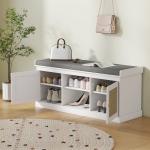 Banco Sapateira com Assento Acolchoado Portas em Vime e Prateleira Aberta para 9 Pares de Sapatos 105x35x47 cm Branco